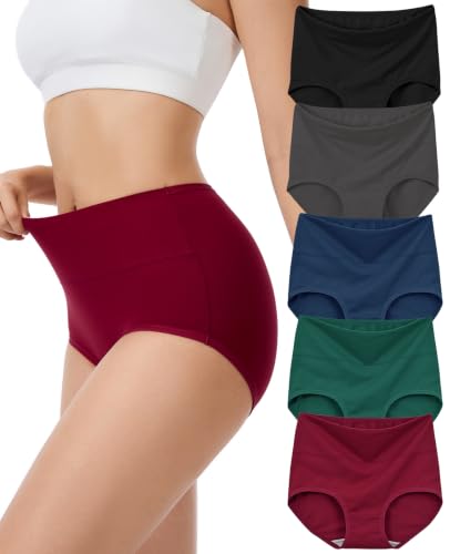 Image of Sunm Boutique Combed Cotton Underwear for Women, High Waisted Soft Briefs | Full Coverage Breathable Stretch Comfy Ladies Panties for Sensitive Skin Postpartum Yoga Work Everyday Wear