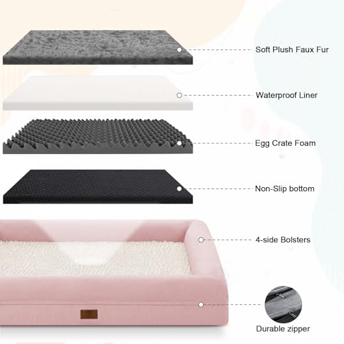 Image of Orthopedic Dog Bed Waterproof Pet Sofa for Large Sized Dogs | 360 Degree Bolster Support, Egg Crate Foam, Waterproof Liner, Non-Slip Bottom, Machine Washable Cover, 36 x 27 Inch