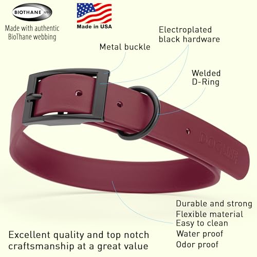 Image of Dogline Biothane Waterproof Dog Collar Strong Coated Nylon Webbing with Black Hardware Odor- Proof for Easy Care Easy to Clean High Performance Fits Small Medium or Large Dogs, Merlot Burgundy