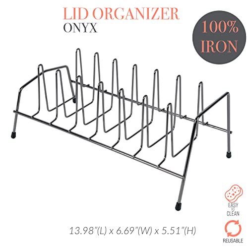 Kitchen Details 8 Section Lid and Plate Organizer | Free Standing | Pot, Pan & Cutting Board Holder | Cabinet Pantry and Countertop Organization | Onyx