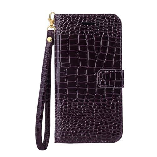 Étui coque iPhone 17 Pro Max à rabat crocodile violet magnétique. - 2