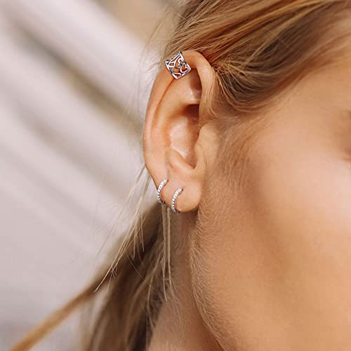 Chicsilver 925 Sterling Silver Ear Cuff Earrings For Women Hypoallergenic Irish Celtic Knot 8Mm Wide Clip On Cartilage Helix Ear Cuffs Non-Piercing White Gold Plated Silver Jewelry #TOP2