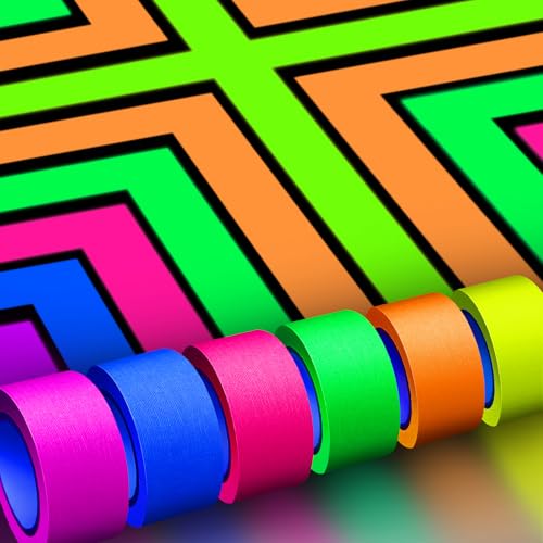 Image of Whaline 6 Colors Neon Gaffer Cloth Tape Fluorescent Rainbow Color UV Blacklight Tape Neon Duct Reflective Tapes for UV Party Theatres Staged Dark Areas(1 inch x 16.5 feet)