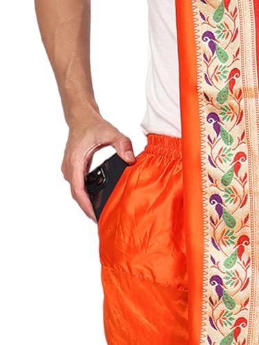 Image of Rameshwaram Fabrics Readymade Dhoti for Men, Velcro Style Stitched Mens Silk Dhoti Pant with Stole Set