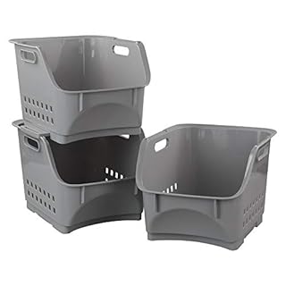 Cadineer 3-tier Grey Stackable Storage Basket Kitchen Stacking Storage Basket Bin