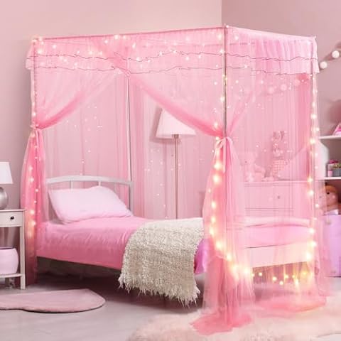YEERSWAG Twin Bed Canopy with Lights Cover