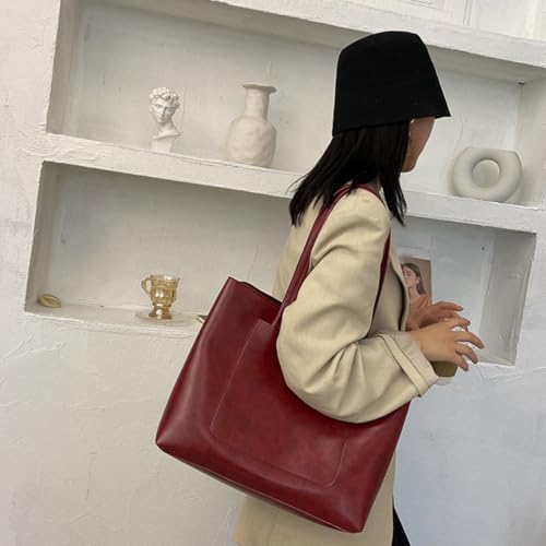 LinRim Häkeln Für Anfänger Taschen Bag Tote Bag Lazy Tote Bag. Fashion Personality Underarm Bag Retro Simple Shoulder Bag For Women Taschen Nähen Aus (Red, One Size)