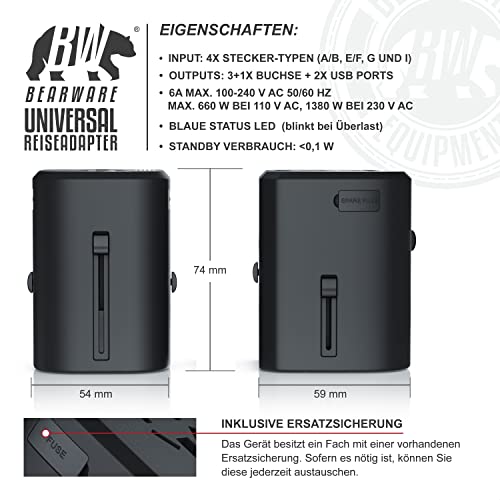 Reiseadapter CSL-Computer mit USB Ladegerät für internationales Reisen