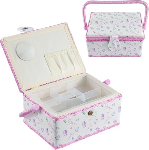 BREEZENEST Sewing Box with Removable Tray Portable Sewing Boxes for Crafts Quilting & Scrapbooking Magnetic Closure Wooden Storage Box 24 x 17.5 x 13 cm for Home & Travel (Purple)