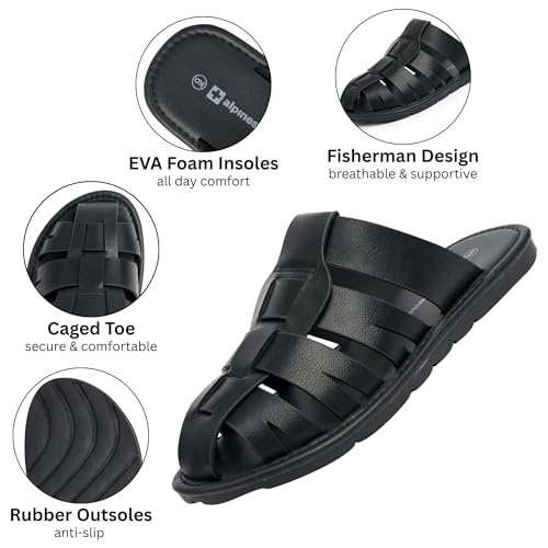 Alpine Swiss Marlin Mens Fisherman Sandals | Vegan Leather Dressy Summer Slides | Water Resistant Anti Slip Beach Shoes | Indoor Outdoor Flat Slide Sandals2