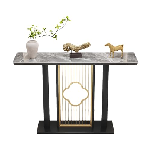 Mesa de entrada larga detrás del sofá para decorar salones pequeños 2