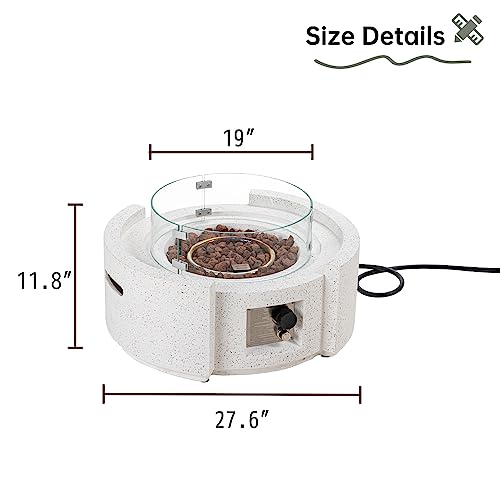 HOMPUS Round Fire Pit Table, Outdoor Propane Fire Pit Table w Free Lava Rocks & Rain Cover, Terrazzo Colorful Fire Pit Table w Wind Guard for Patio, Outside