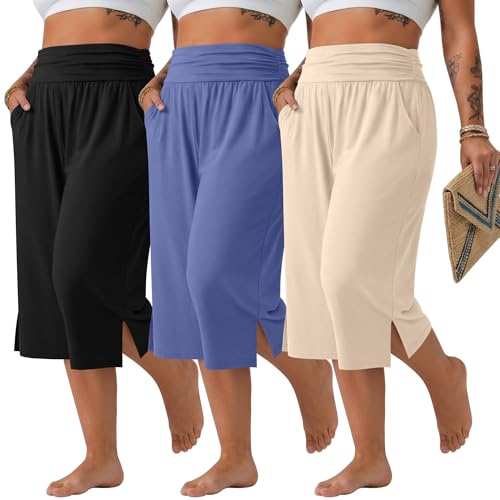 Pantalon capri en coton taille haute avec poches pour femme legging court de sport décontracté