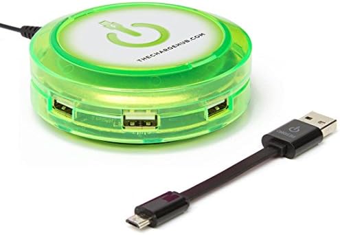 ChargeHub X7-7-Port USB Charger Desktop Charging Station 2.4A Per Port/44W - SmartSpeed Technology for iPhone X/8/7/6 Plus, iPad, Galaxy S9/S8/S7, Nexus, LG & Other Devices - Round (Edge Glow Green)