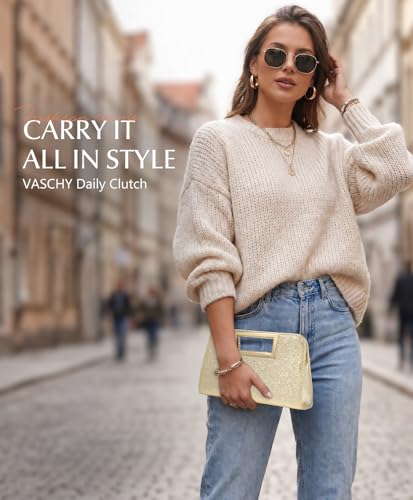 Image of VASCHY Clutch Purse for Women,Fashion Vegan Leather Cut-Out Handle Evening Handbag Crossbody Shoulder Bag for Wedding,Party