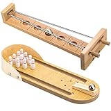 Deekin 2 Set Desktop Shoot The Moon Game Table Top Mini Bowling Game Set Classic Steel Ball Wooden Tabletop Games Wooden Board Mini Arcade Table Games Bowling Set Gag Gifts for Adult Teen Office Desk