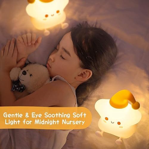 Image of GITGRNTH Rechargeable Silicone Cloud Night Light for Kids | Star Design | Color-Changing LED Lamp | Soft & Safe Room Decor Gift for Toddlers, Teens, Valentine's Day | Portable Bedside Light
