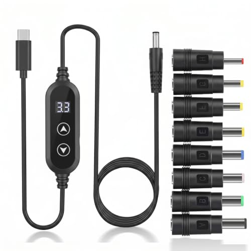 Image of Verilux PD 65W Type C to DC Power Cord with 8 Connectors, 5V-20V Five-Speed Adjustable Power Design with Digital Display & Dual-Button, USB C to DC Converter for Laptops, Routers, Home Appliances