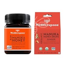 Bundle - Wedderspoon Raw Premium Manuka Honey KFactor 16 35.2 Oz and Manuka Honey Drops Ginger & Echinacea 4 Oz