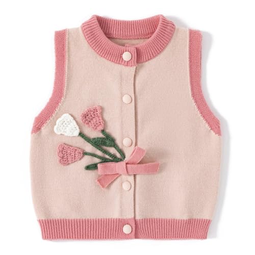 Girls Vintage Knitted Vest with 3D Floral Design