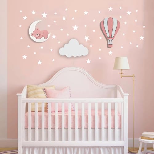 Veilleuse bébé ours et montgolfière en bois pour rituels du coucher apaisants