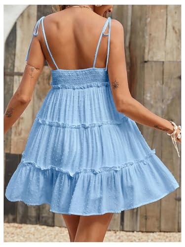 Image of MakeMeChic Women's Boho Mini Dress Summer Vacation Sundress Dots Sleeveless Cami Country Short Dress