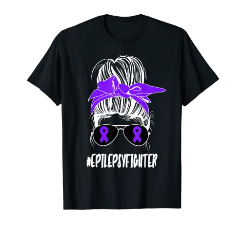 Moño desordenado Epilepsia Fighter Concientización Mes Púrpura Camiseta