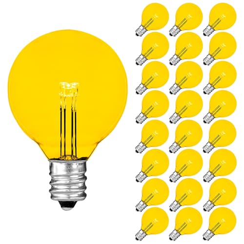 Novelty Lights 25 Pack G40 LED Bulbs Yellow, String Light Bulbs Replacement C7/E12 Base, Patio Pergola Lights, Energy Efficient 3 LEDs Per Bulb -  LED-G40-G-YE