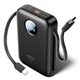 Aioneus Power Bank 20000mAh, 35W USB-C PD Schnellladefunktion PowerBank mit integrierten Kabeln (USB-C & Lightning), LED Display, Externe Handyakkus Kompatibel mit iPhone, Samsung, iPad, Laptop