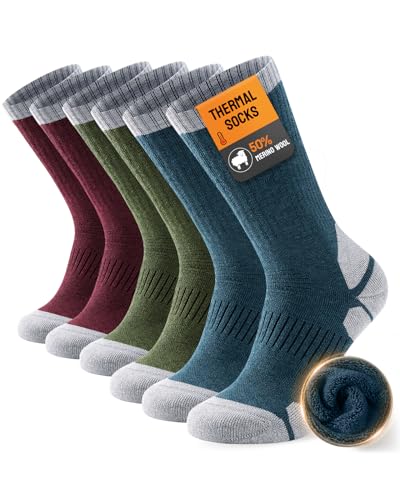 TANSTC Merino Wool Thermal Socks for Men & Women – Warm Thick Cushioned Crew Hiking, Walking, Running & Work Socks, 3 Pairs OEKO-TEX Certified