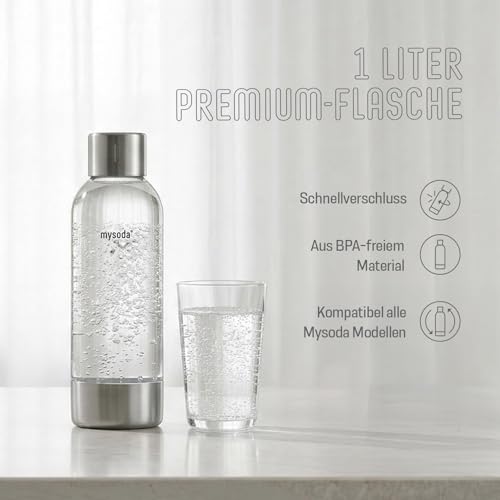 Foto von Mysoda: Stilvoller Ruby 2 Wassersprudler aus robustem Aluminium (ohne CO2-Zylinder) mit hochwertiger 1-Liter-Wasserflasche in Premiumdesign - Weiß-Silber
