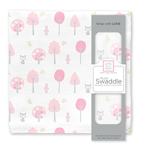 Image of SwaddleDesigns Large Muslin Receiving Swaddle Blanket for Baby Girls/Boys, Soft Premium Cotton, Boutique Quality, Best Shower Gift, Multiuse, Pink Thicket Woodland, Parent Picks Award Winner(SDM-152P)