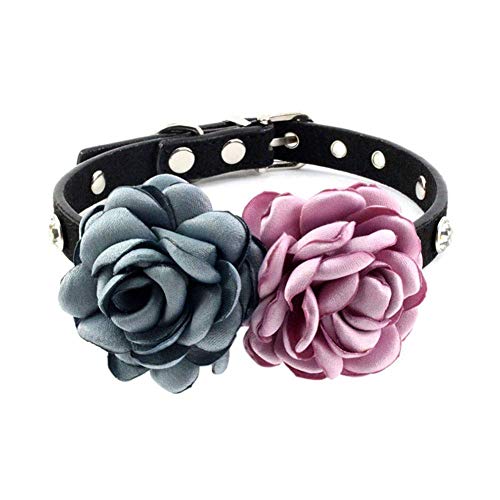 PETFAVORITES Strass Blume Haustier Katze Hund Halsband Bling Kätzchen Halsband mit Hochzeit Blume Chihuahua Yorkie Kleidung Zubehör Outfits für kleine Hunde weiblichen Welpen (Blau und Lila, Größe M) Cover