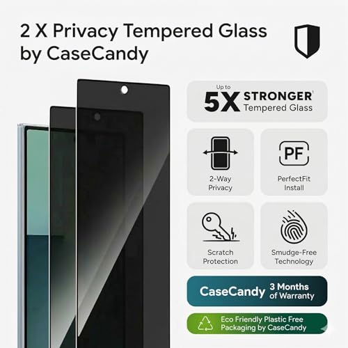 Image of Casecandy - (2 Pack Privacy Tempered Glass Screen Protector for Samsung Z Fold 7 - HD Anti-Spy Glass Guard for Front Display, Scratch Resistant, Bubble-Free Installation