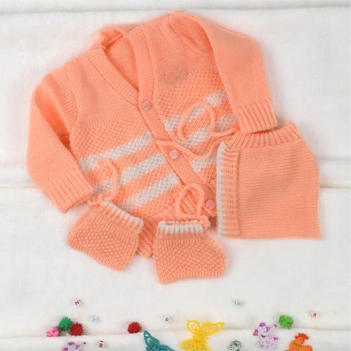 Image of Baby Woolen Sweater /Winter Wear for Baby Girl and Baby boy(Orange, 0 to 3 Months) 3 Pcs Set