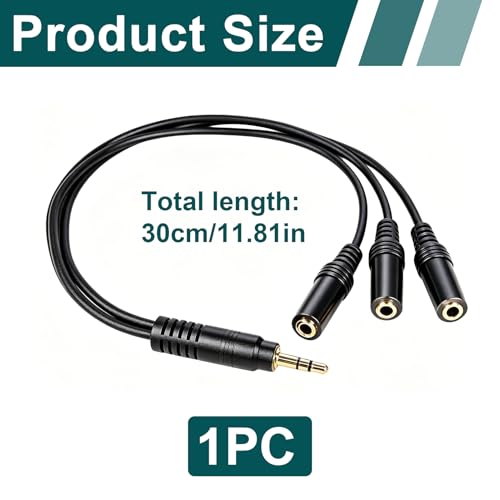 Kabel rozgałęźnika audio, rozdzielacz audio 3,5 m do 3 gniazd żeńskich 3,5 mm, adapter stereo do słuchawek, słuchawek i głośników, telefonu, tabletu, komputera, laptopa, PS4, Xbox One 30 cm