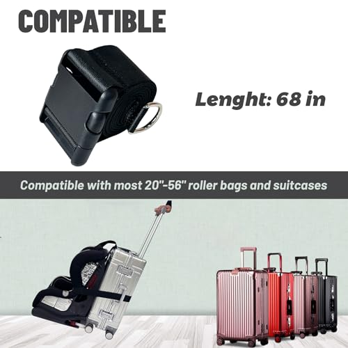 GUCHO Car Seat Belt Travel Strap,Carry-on Luggage into an Airport Car Seat Stroller & Carrier, an Useful Solution for Travel Transfer (Black)