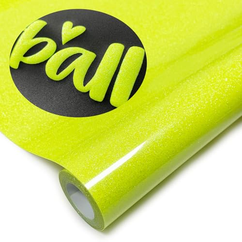 Image of Fluorescent Yellow Glitter Puff Vinyl Heat Transfer 12 inch x 5ft 3D Puff HTV Vinyl, Glitter Puffy Iron-On for Fabrics, Perfect for T-Shirts, Bags, Pillows, Compatible with Cricut