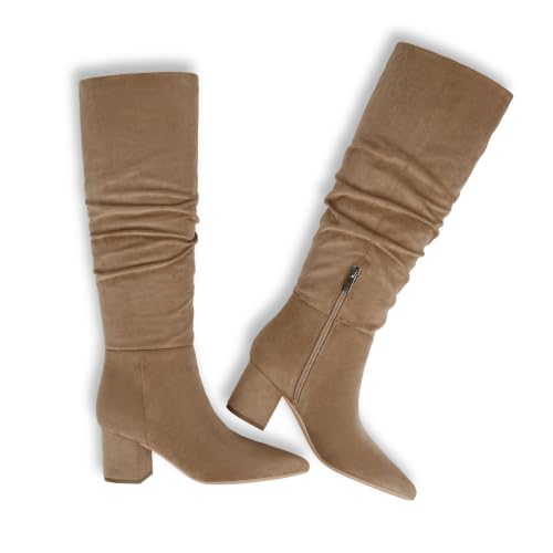 Image of Easyfox Womens Knee High Boots Chunky Low Heel Pointed Toe Tall Long Boots