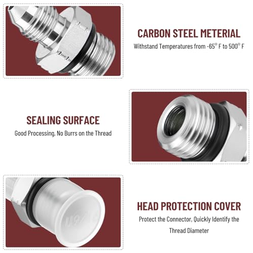 Image of 10 Pack Hydraulic Hose Adapter Fittings: 1 /4 inch JIC 37 Male x #6 SAE /ORB Male, Straight Tube Fitting Kits with Protection Cover - 6400-04-06