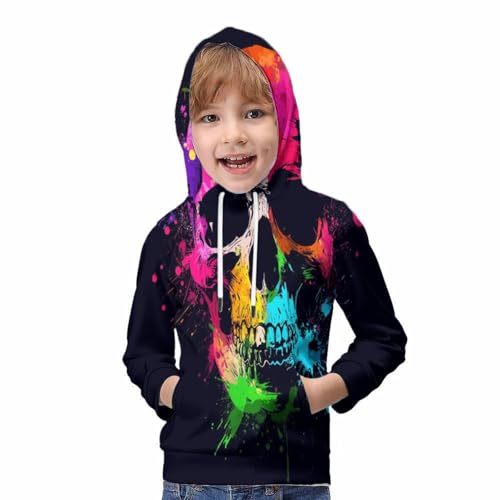 Pull à capuche crâne 3D vêtement hiver enfant pour le collège