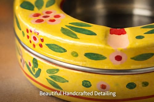 Image of iHandikart Handpainted Ash Tray 4x2 Inch | Metal Ashtray for Home, Table & Car Use | Multicolour Decorative Ashtray | Handmade Smoking Accessories for Indoor & Outdoor Use(Yellow)