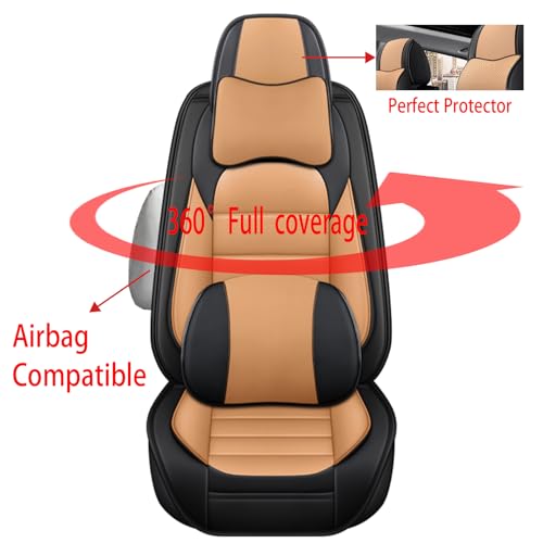 Image of Fit for Sedan SUV Pick-up Truck,Automotive,Ice Slik Nappa Leather Car Seat Covers,Waterproof Durability Washable Seat Covers,5 Seat Complete Set Luxury Car Seat Cover(Orange & Black)