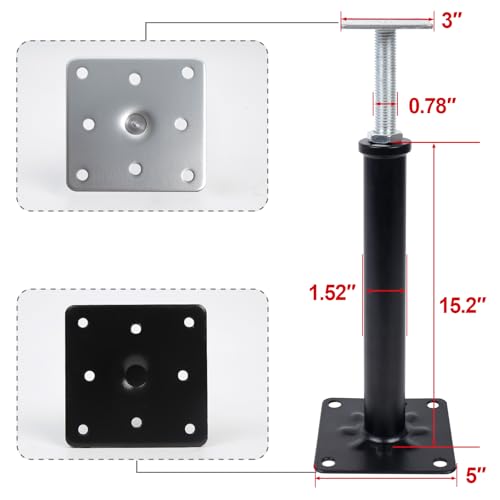 Image of 4-Pack House Floor Jacks, 16-20 Inch Adjustable Steel Posts, Black