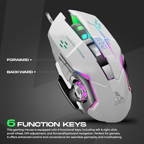 Image of TAG GAMERZ Glide USB Wired Gaming Mouse with Upto 3200 DPI Optical Gaming Sensor | 6 Buttons Design | Upto 7 Million Clicks | 7 Colours Rainbow Lighting with Breathing Effect | 1.5m Braided Cable -WH