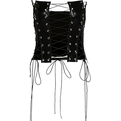 FlyCC Women's Sexy PU Leather Bustier Crop Tube Top Rave Dance Cutout Cami Tank Tops Cover