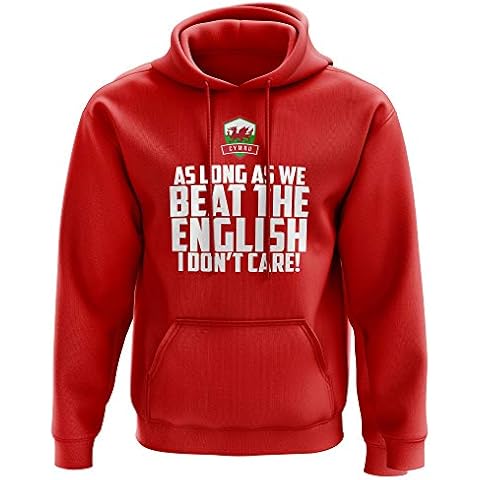 Mens As Long As We Beat The English I Dont Care Wales Hoodie - Funny Rugby Football Badge Welsh Cymru Supporter Gifts for Him - St Davids Day Red Cymru Fan, Red, XL Cover