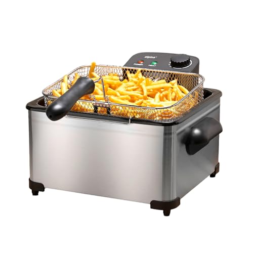alpina Freidora 5 litros - Freidora con grasa - Freidora aceite 200W - Dos cestas de freír - Temperatura ajustable - para 4 a 6 personas - 275 x 215 x 305 mm - Metal - Negro/Plata