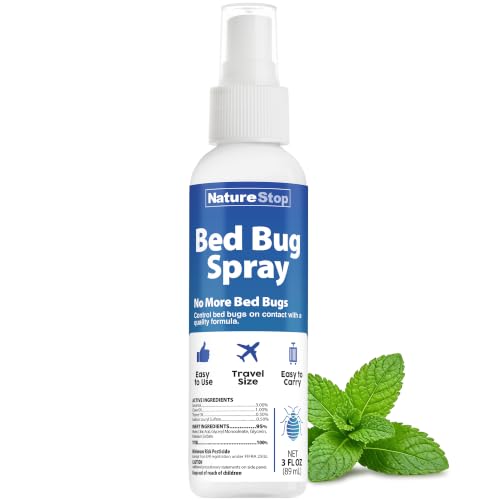 NatureStop Bed Bug Spray Travel Size - Stain-Free Bed Bug Killer for Mattresses & Luggage 3 oz