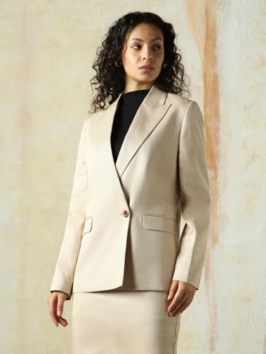 Image of High Star Women Solid Longline Length Oversized Notch Lapel Collar Full Sleeve Blazer